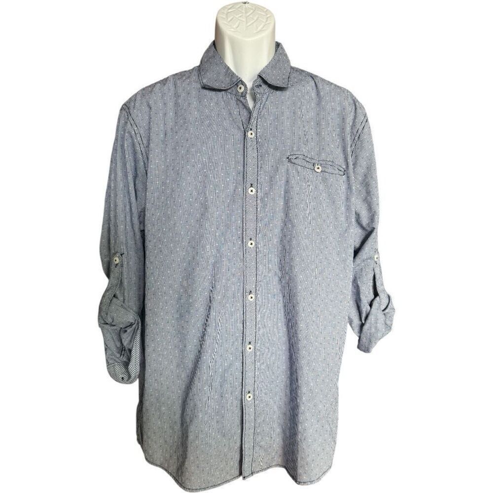 Mens Michael Brandon Windowpane Check Button Down Casual Shirt - Sz L